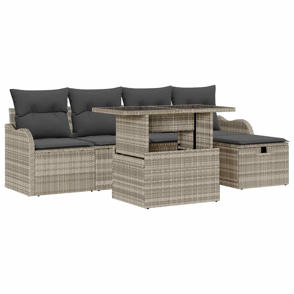 Garten-Sofa-Set mit Kissen 6 pcs Hellgrau Poly Rattan